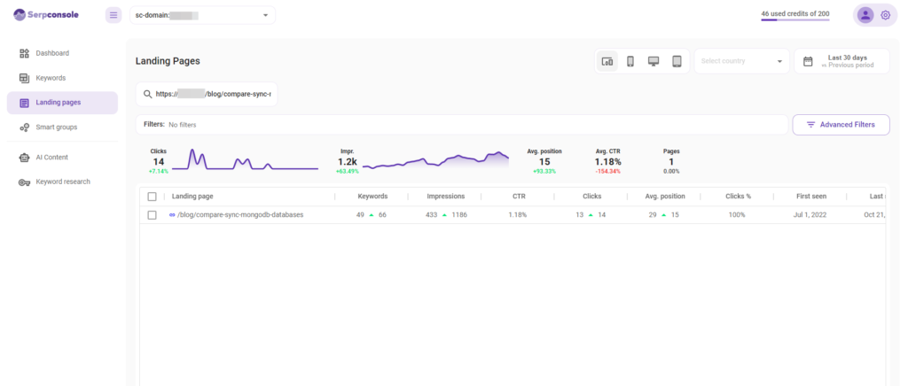 Serpconsole - Easy landing page search and keywords overview